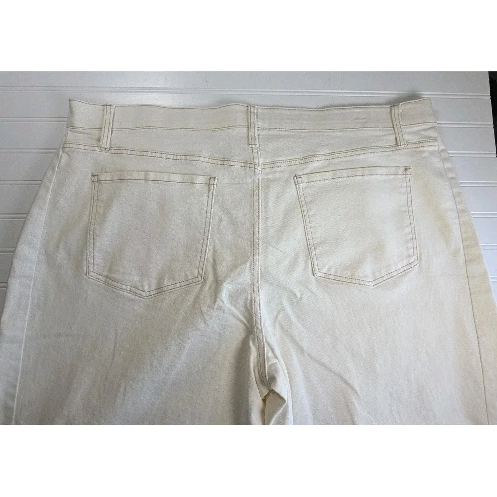 Terra & Sky Jeans Women 24W PLUS  White Barrel Leg Tummy Control Pants NWT